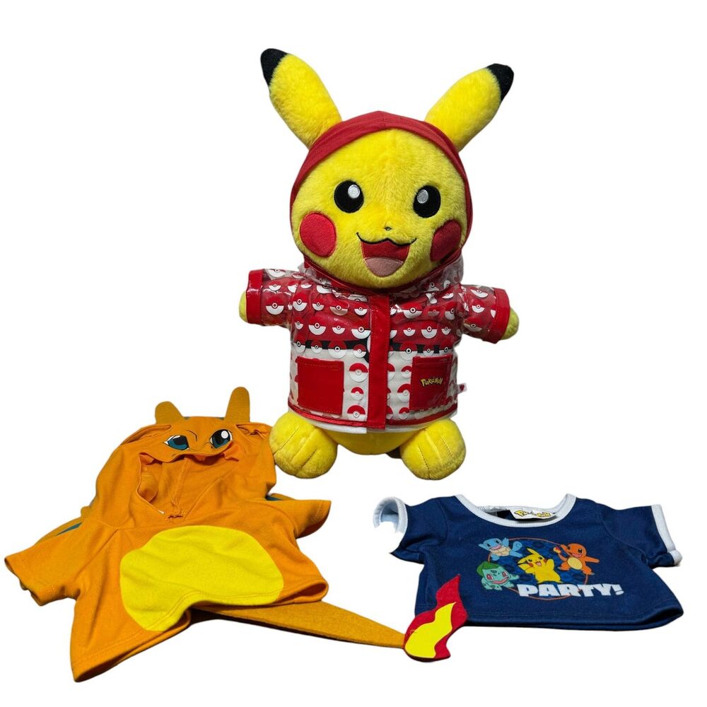 Pokemon Pikachu Build a Bear Pokeball Charizard Hoodie Plush Stuffed Animal HTF